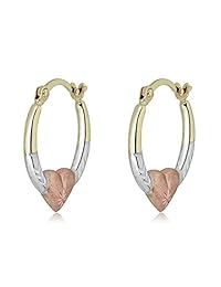 Gold Heart Creole Hoop Earrings - 10K 3-Tone or 14K 10K Yellow Gold