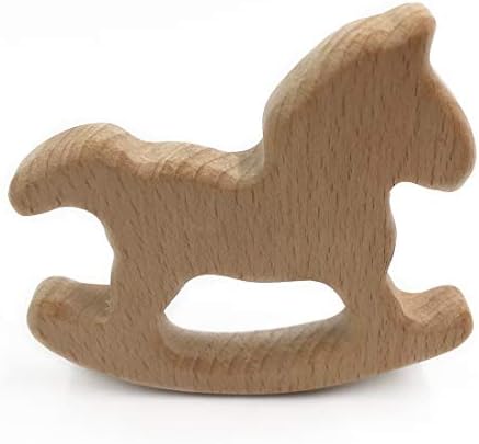 Coskiss Baby Wooden Teether 4pcs Wood Teething Toy Nature Beech Trojan Animals Safe Teething Relief Toys DIY Bracelet Necklace Teething Jewelry Acces (Trojan)