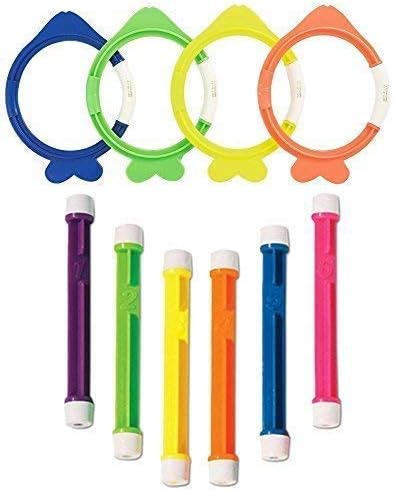 Hydro Swim (Double Pack) Dive Rings & Dive Sticks Kids Underwater Swimming/Diving Sinking Pool Toys