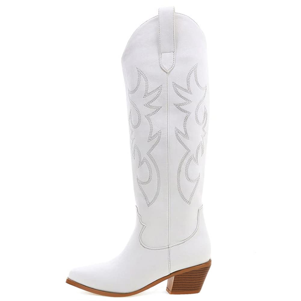 Leather Cowboy Mid Boots with Pull Straps Design