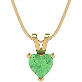 Clara Pucci 0.5 cttw Green Simulated Diamond Yellow Gold-Plated Silver Necklace and Pendant for Women (18" Box Chain,Heart Cut,5mm)