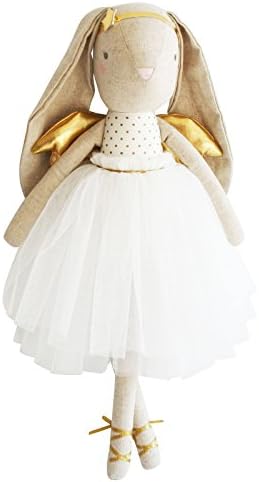 Alimrose Designs "Estelle Angel Bunny Gold" Linen Doll with White Tulle Dress 18"