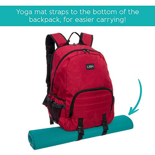 LISH Vinyasa Yoga Mat Backpack - Multipurpose Lightweight Gym Tote Bag with Straps (Maroon)
