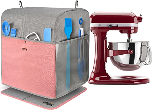 FINESUN 2in1 Large Dust Cover with Sliding Pad, Stand Mixer Cover for Kitchenaid, Mixer Assecories Compatible with KitchenAid Bowl Lift 5-8 Quart, for Various Kitchen Appliance Accessories, Grey& Pink