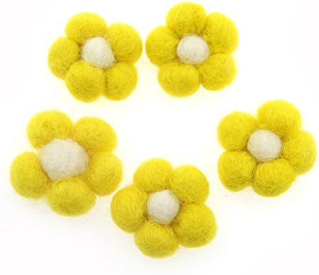 Zasy Pure 100% Wool Felt Flower Needle Felt Handmade Flower (Yellow)