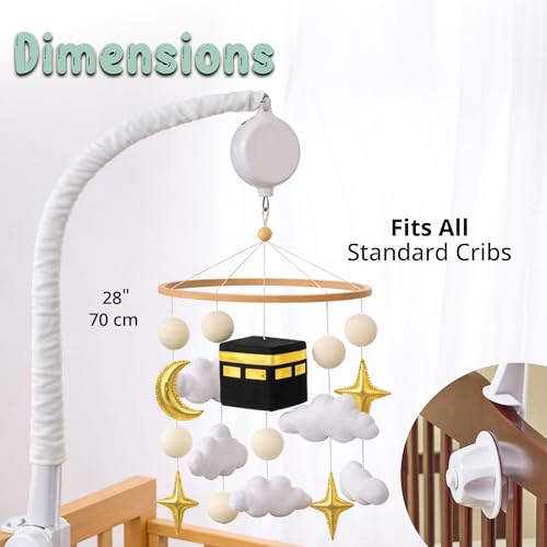 Dua Baby Crib Mobile - Islamic Toy - Halal Baby Sleep Music with Soothing Duas & Surahs - Full Set with Sound Box, Remote, Cot Mobile Arm, Rotating Montessori Infant Crib Toys Hanging Muslim Gift
