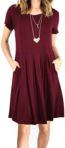 Fanfly Women's Pleated Swing Dress Long/Short Sleeve Casual T Shirt Dress with Pockets
