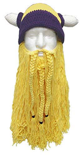 Viking Hat with Removable Beard Knitted Novelty Hat