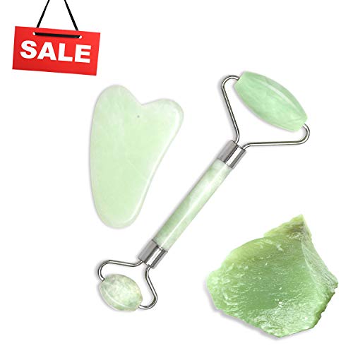 imoocare Face Jade Roller & Gua Sha Scraping Massage Tool Anti Aging Jade Stone - Natural Rejuvenate Skin Facial Eyes Wrinkles Treatment Therapy