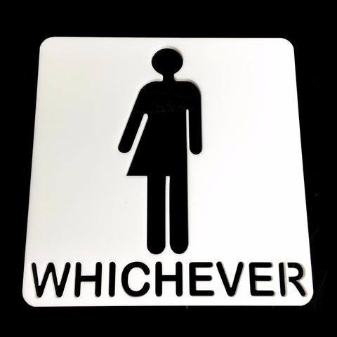 Super Cool Creations Unisex Toilet Door Sign - 'Whichever' - White - 45 x 45 cm