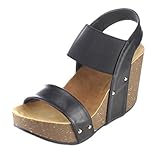 Refresh Women's Mara-10 Platform Cork Wedge High Heel Leather Sandal