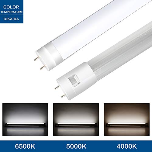 DIKAIDA 4 Pack T8 Led Light Tube, 4FT, 18W (40W Equiv), 2000Lm, 6500K Cool White Fluorescent Replacement with White Cover, Dual-End Powered, Without Ballast, Garage, Warehouse, Shop Light