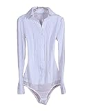 TRURENDI Women's Long Sleeve V-Neck Pleated Bodysuit Blouse Top Classic Shirt