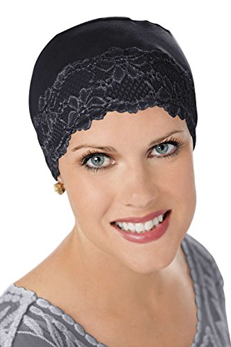 Lace Sleep Cap and Hat Liner-Caps for Women with Chemo Cancer Hair Loss Black with Black Lace - Thumbnail 2