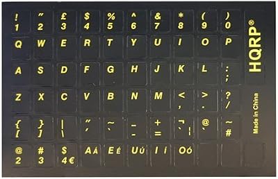 HQRP UK Keyboard Stickers Yellow Letters Black Non-Transparent Laptop Desktop