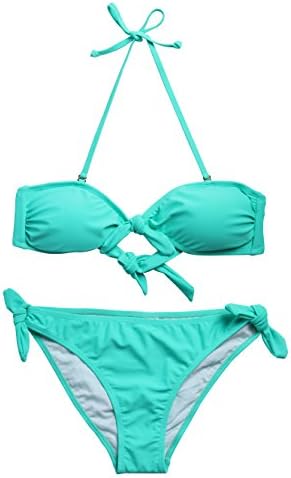 Lebeisa Women's Halter Push Up Bandeau Top Classic Triangle Bottom Two Pieces Bikini Set Swimwear Size L Color Cockatto