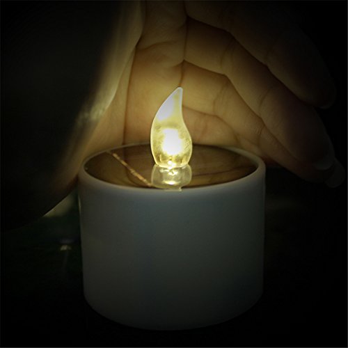 TBW 6 Pieces Warm White Flame Solar Power LED Light Candles - Electronic Solar LED Lamp Nightlight - Plastic Flameless Solar Energy Candle for Outdoor Camping Emergency
