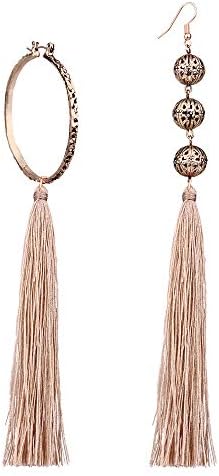 InsLooks Tassel Earring Elegant Long Dangle Filigree Earring Asymmetrical Hoop Earring