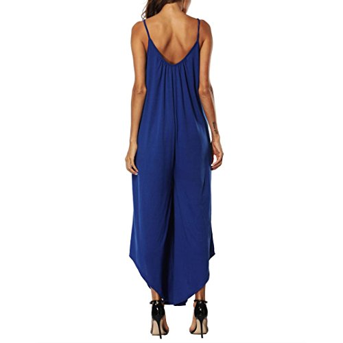 vermers Camisole Jumpsuits for Women - Ladies Summer Sleeveless Backless Loose Long Rompers(XL, Blue) - Thumbnail 2