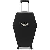 Coffin Suitcase 26.5 Inch Gothic Luggage Black Hard Shell Spinner Lock Case | Unique Horror Casket Trolley Bag With Wheels For Cosplay Conventions Airport Trips Rolling Halloween Storage Costume Getaways