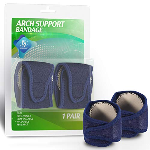 WALKINGLY Arch Support Brace Set – Plantar Fasciitis Orthotic Sleeve – Reusable Cushioned High, Low Arch Support Strap for Flat Foot Pain & Heel Spur Relief – Hook-and-Loop Fastener – Fits Women & Men