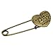 Housweety 10 Bronze Tone Love Heart Safety Pins Brooches 54x19mm