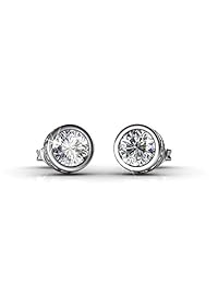 Pendientes de tuerca chapados en oro blanco de 18 quilates, diseño redondo brillante con cristales de Swarovski, hermosos y redondos con corte de diamante brillante para mujeres, hipoalergénicos