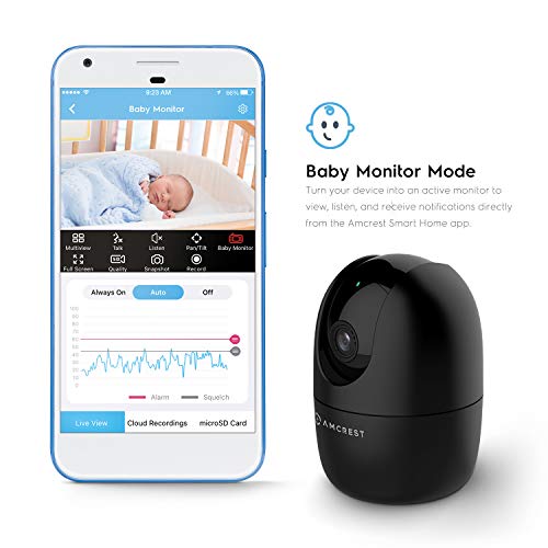 Amcrest 1080P Smart Home WiFi Camera, Baby Monitor, AI Human Detection, Motion-Tracking, Indoor Pet, Dog, Nanny Cam w/ 2-Way Audio, Phone App, Pan/Tilt Wireless IP Camera, Night Vision, ASH21-B Black