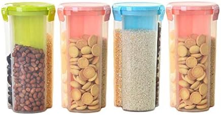 Yellow Leaf Products Storage Jar with 3 Section (Set of 4-1500 ml Each) | Plastic AIRtight Dispenser Container Box (Transparent) | (Colour May Vary)