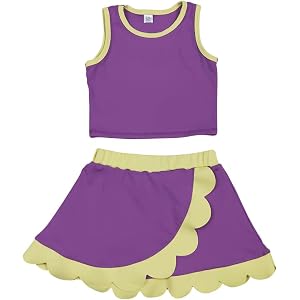 AUPYOOAUP Little Girls Dark Purple Yellow Scallop Trim 2 Piece Yoga Outfit Sleeveless Tank Skort Set GSD4015