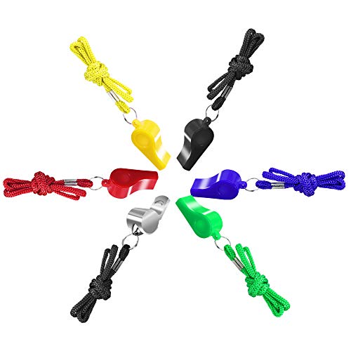 Hicdaw 6 Packs Whistle Sports Coach Whistles Loud Whistles with Lanyard 5 Colorful Plastic and 1 Stainless Steel Metal Whistles for Coaches, Referees and Officials