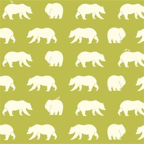 Bear Hike Grass - Bear Camp - Birch Fabrics - ORGANIC COTTON - BC-01-Grass - Bears Green Silo Lime (Yard)