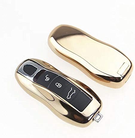 Cherryirce for Porsche Key Fob Cover, Premium Soft TPU 360 Degree Full Protection Key Case Cover Compatible with Cayenne MACAN Panamera Class Keyless Smart Key Fob Key Shell (Color : Gold)