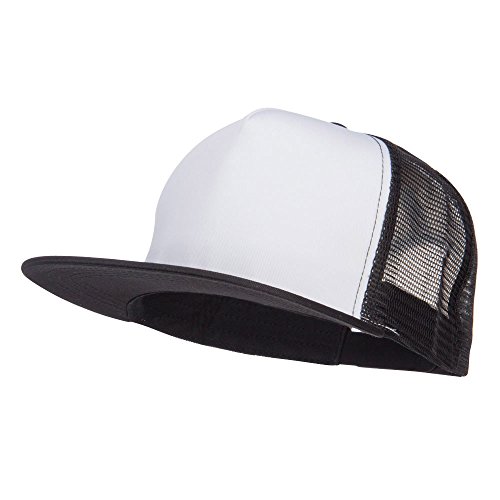 Flat Bill Snapback Trucker Cap - White Black OSFM