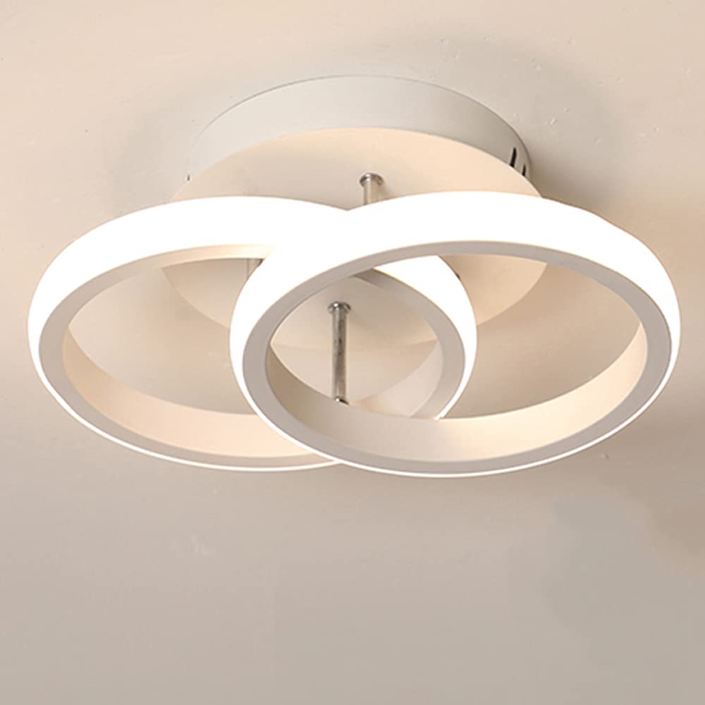 Ceiling Light 2 Circles LED Small Bedroom Lighting Ceiling White Modern Warm Comfortable Ceiling Fixture for Corridor Staircase Office Living Room 22W Warm White Light (White)