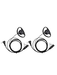Lsgoodcare - Auriculares con forma de D, 1 pin, PTT y micrófono, compatible con Motorola Talkabout portátil de 2 vías de radio TLKR T3 T4 T60 T80 MR350R Walkie Talkie FR50, 2 unidades
