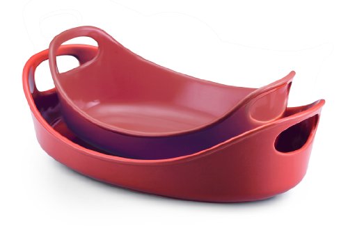 Rachael Ray 55098 Solid Glaze Ceramics Bakeware/Baking Pan Set - 2 Piece, Red - //medicalbooks.filipinodoctors.org