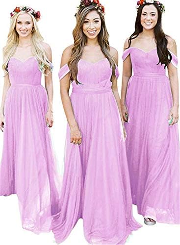 Off The Shoulder Long Bridesmaid Dress Tulle Wedding Guest Party Gowns