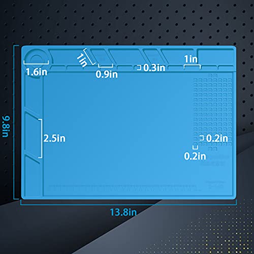Royace Soldering Mat,Silicone Soldering Mat Magnetic Mat Work Mat Repair Mat Souldering Station Hobby Organizer for Electronic,Heat Resistant Pad 932°F for Soldering Station Iron 13.8 x 9.8(in)