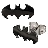 Stainless Steel Post with Batman Cut Stud Earrings