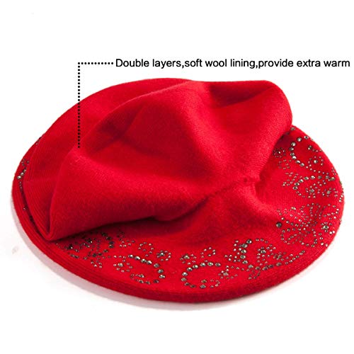 9816 Red Barrette Hat French Beret For Women Ladies Dress Soft Wool Knitted Women main image 4
