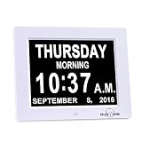 5 Alarm Options - 8" Digital Calendar Alarm Day Clock with Extra Large Non-Abbreviated Day & Month, Alzheimer's and Memory Loss Clock - Perfect for Mom Dad And Seniors,Reminders To Take Medications