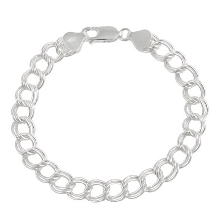 Sterling Silver Italian Double Link Charm Bracelet 7" 8"