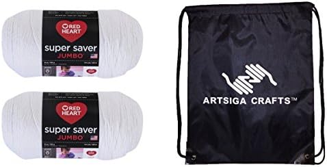 Red Heart Super Saver Jumbo Yarn (2-Pack) White E302C-0311 with 1 Artsiga Crafts Project Bag