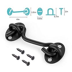 Barn Door Lock Gate Latch - 4 Inch Black Hook and