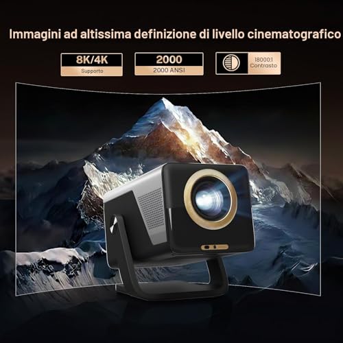 [2000 ANSI/Voice Assistant IA/1080P Native] LYNCAST X7 Smart Video Projector with Android 14 IA Car Focus/Keystone Projector with WiFi6 and Bluetooth5.4, 200 Inch Display
