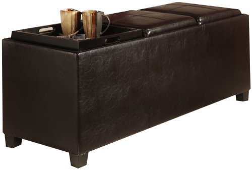 Convenience Concepts Designs4Comfort Tribeca Ottoman with 3 Tray Tops, Espresso Faux Leather