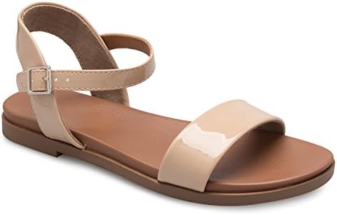 OLIVIA K Women's Strappy Slingback Open Toe Adjustable Leatherette Ankle Strap Flat Sandals- Casual, Everyday, Summer
