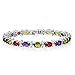 Gem Stone King 20.00 Ct Oval and Round Multi-Color Cubic Zirconia CZ Tennis Bracelet for Women 7 inch with Fold Over Clasp
