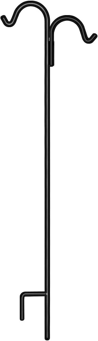Outdoor Shepherd's Hooks - Gtongoko 92 Inch Double Shepherd Hook, Premium Solid Metal 3/5 Inch Thick Heavy Duty Bird Feeder Pole for Outdoor, 1 Pack